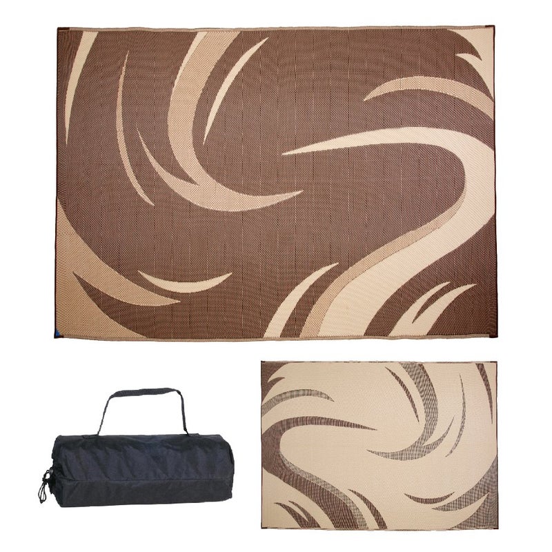 Stylish Camping SD8117 8-Feet x 11-Feet Graphic Swish Outdoor RV Reversible Patio Mat, Brown/Tan - Image 1